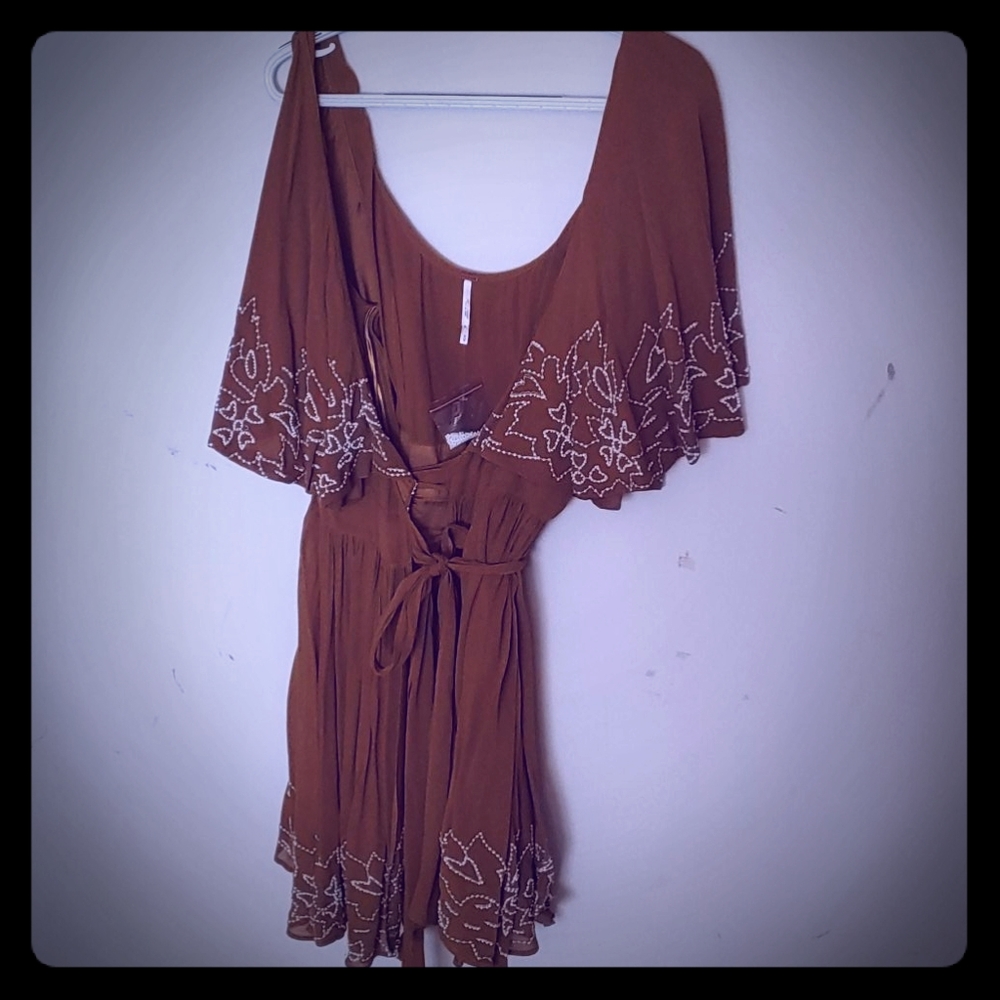 New Free People beaded wrap dress